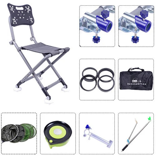 Portable Fishing Chair Folding Fish Chair 180 Degree Adjustable Backrest Four-leg Recliner Aluminum Alloy Camping Chair Stool