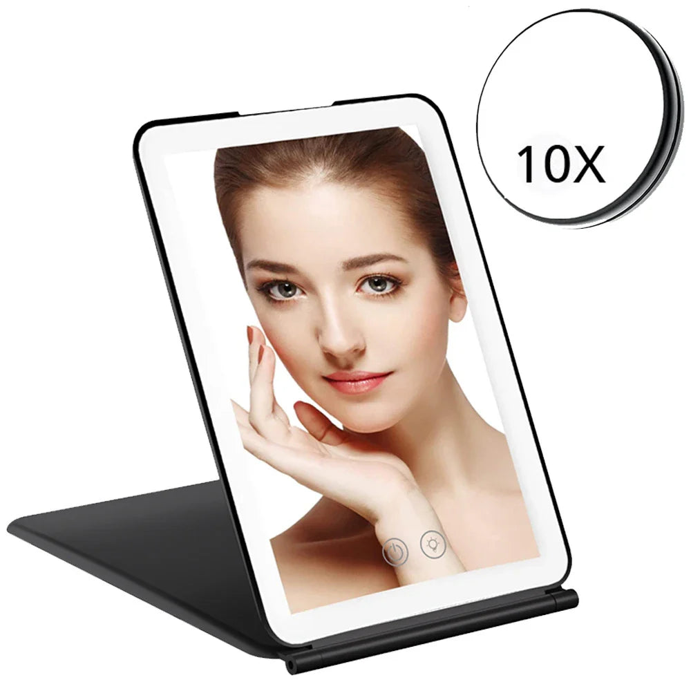 Portable Foldable Travel Makeup Mirror With Led Light Infinity  Bedroom Tocador Vanity Mirrors Cute Make Up Tools  Accessories