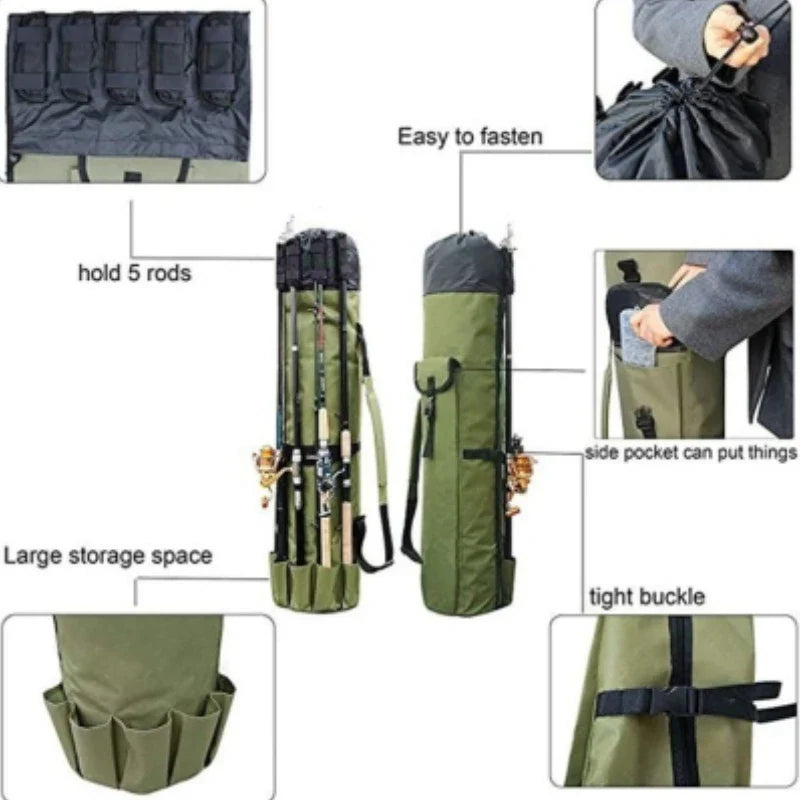 Portable Folded Fishing Rod Bag Multifunction Fishing Tackle Tools Storage Pack Cylinder Outdoor Fishing Gear Shoulder Bags X336