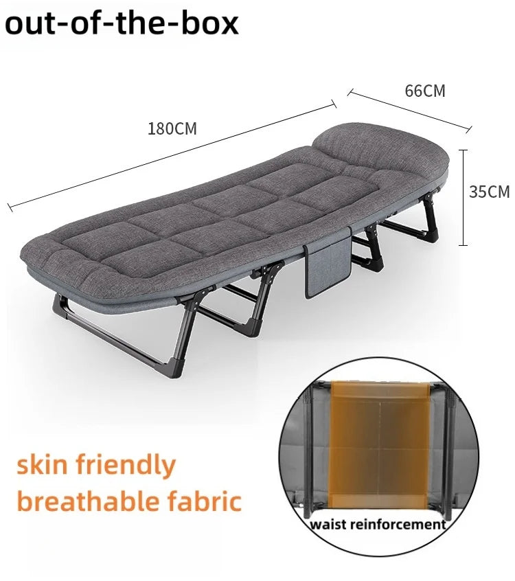 Portable Folding Bed For Home Office Sofa Bed Lunch Break Adjustable Headrest Reclining Outdoor Beach Folding Chair