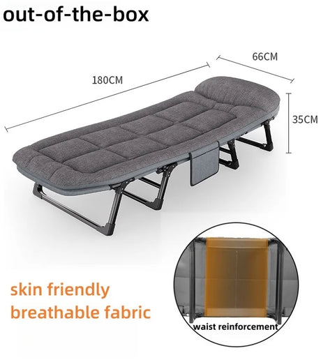 Portable Folding Bed For Home Office Sofa Bed Lunch Break Adjustable Headrest Reclining Outdoor Beach Folding Chair