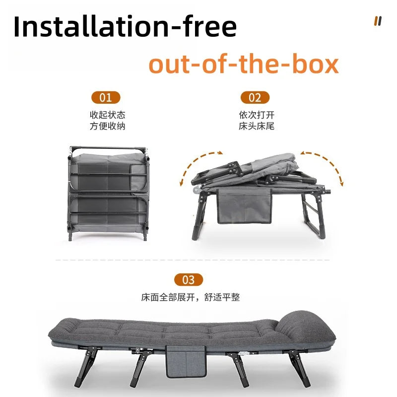 Portable Folding Bed For Home Office Sofa Bed Lunch Break Adjustable Headrest Reclining Outdoor Beach Folding Chair