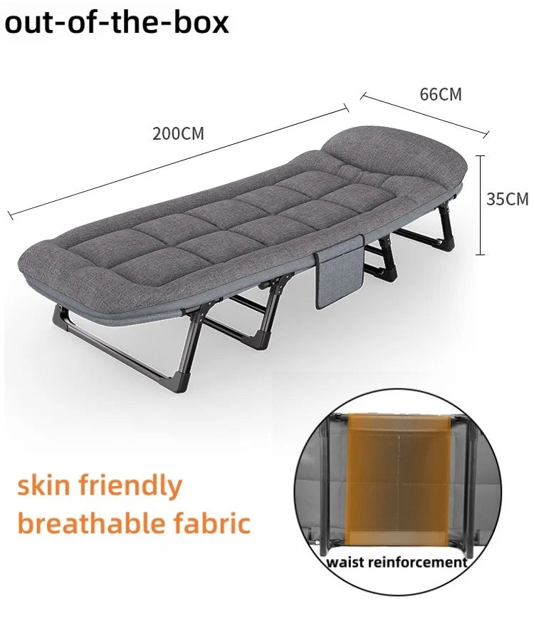 Portable Folding Bed For Home Office Sofa Bed Lunch Break Adjustable Headrest Reclining Outdoor Beach Folding Chair