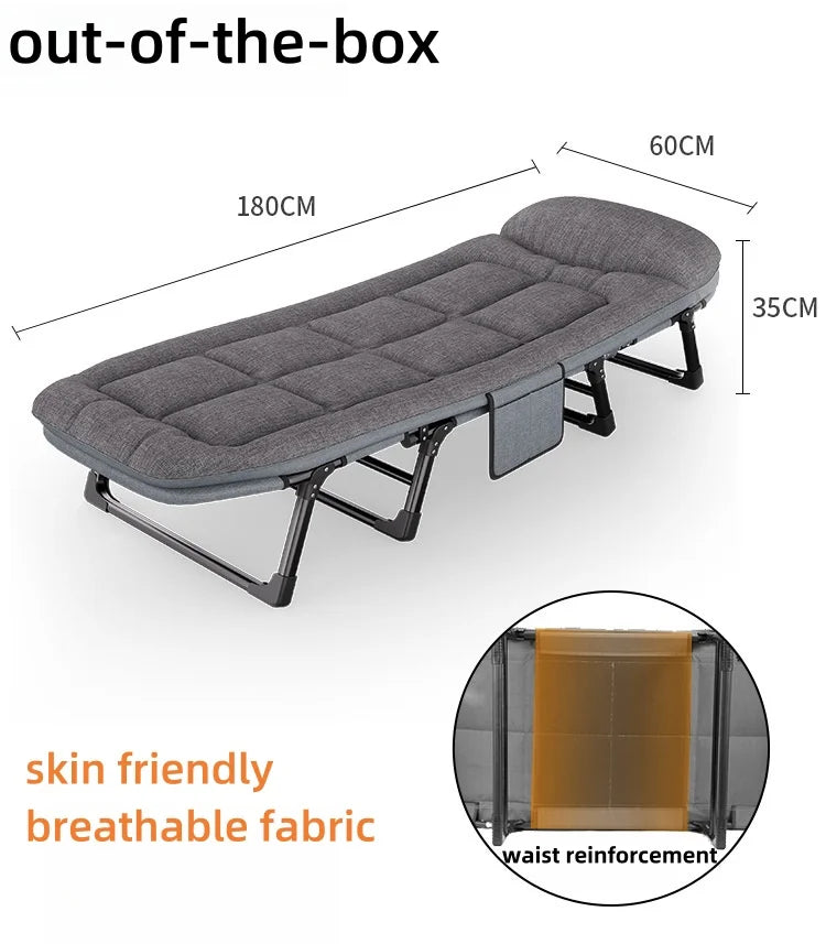 Portable Folding Bed For Home Office Sofa Bed Lunch Break Adjustable Headrest Reclining Outdoor Beach Folding Chair