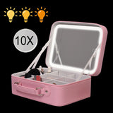 Portable LED Lighted Makeup Mirror Bag Big Aesthetic Travel Cosmetic Case PU Leather Make Up Tools Vanity Accessories For Women