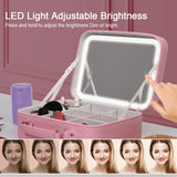 Portable LED Lighted Makeup Mirror Bag Big Aesthetic Travel Cosmetic Case PU Leather Make Up Tools Vanity Accessories For Women