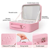 Portable LED Lighted Makeup Mirror Bag Big Aesthetic Travel Cosmetic Case PU Leather Make Up Tools Vanity Accessories For Women