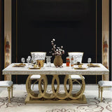 Post-Modern Marble Top-Grade Dining Table And Chairs Combination Stainless Steel Top Crown Apartment Golden Carved Furniture