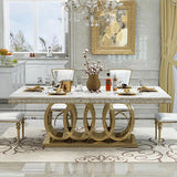 Post-Modern Marble Top-Grade Dining Table And Chairs Combination Stainless Steel Top Crown Apartment Golden Carved Furniture