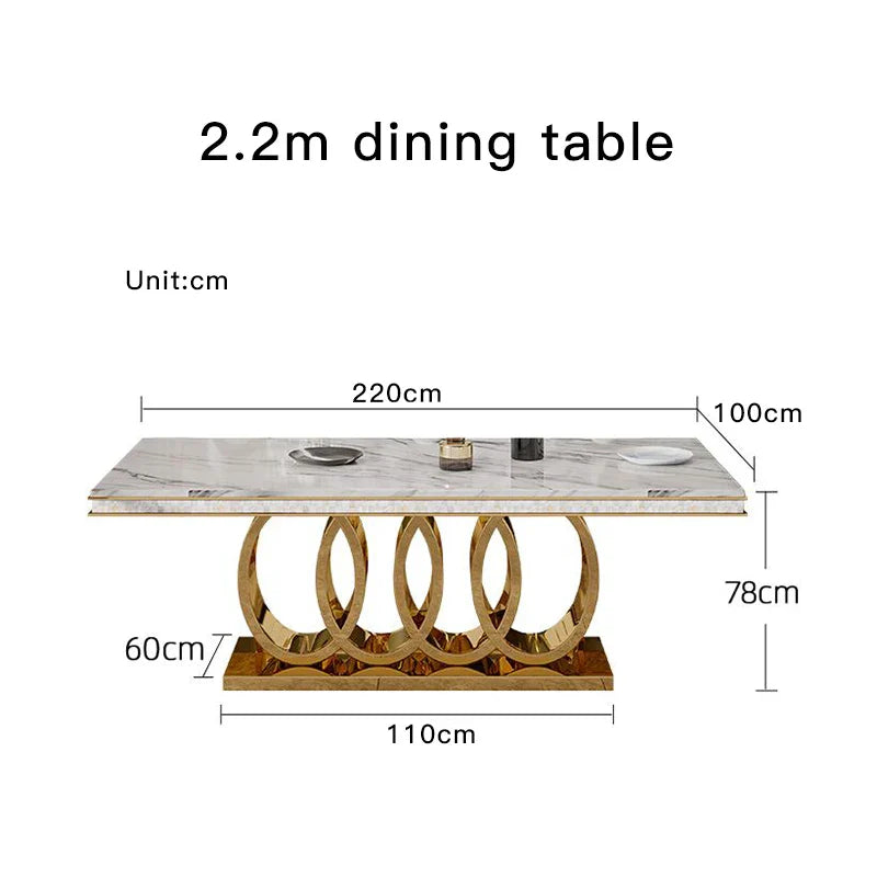 Post-Modern Marble Top-Grade Dining Table And Chairs Combination Stainless Steel Top Crown Apartment Golden Carved Furniture