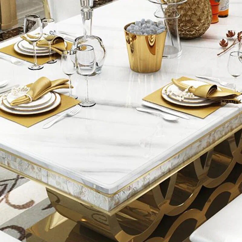 Post-Modern Marble Top-Grade Dining Table And Chairs Combination Stainless Steel Top Crown Apartment Golden Carved Furniture