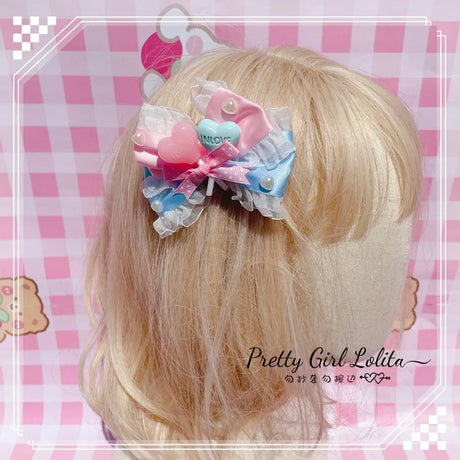 Powder blue sweet lolita hair niang headbands badge KC bear ear side clamp cream sugar sugar lolita