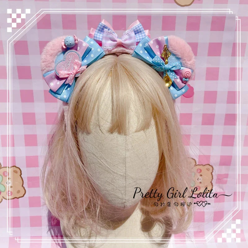 Powder blue sweet lolita hair niang headbands badge KC bear ear side clamp cream sugar sugar lolita