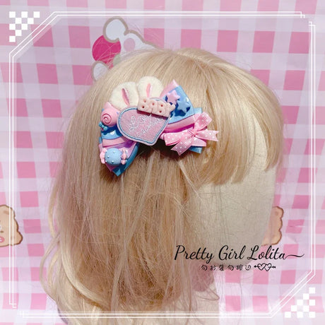 Powder blue sweet lolita hair niang headbands badge KC bear ear side clamp cream sugar sugar lolita