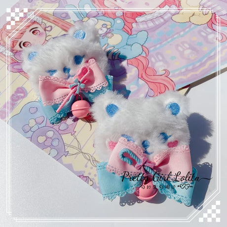 Powder blue sweet lolita hair niang headbands badge KC bear ear side clamp cream sugar sugar lolita