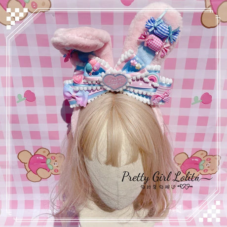 Powder blue sweet lolita hair niang headbands badge KC bear ear side clamp cream sugar sugar lolita