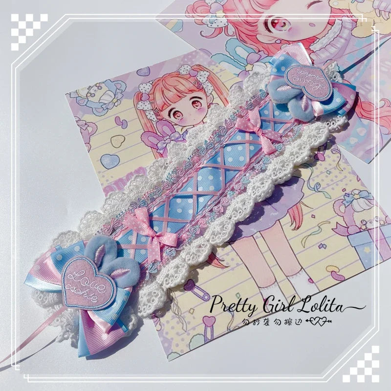 Powder blue sweet lolita hair niang headbands badge KC bear ear side clamp cream sugar sugar lolita