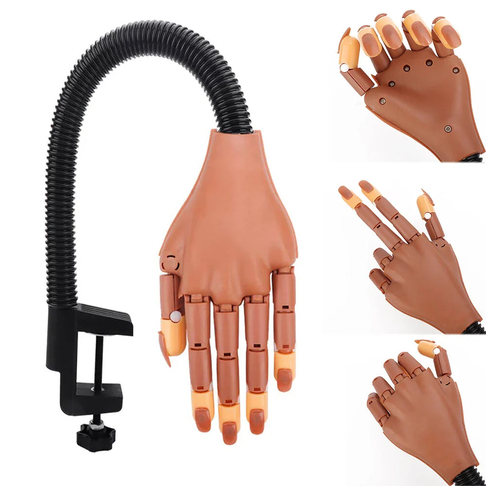 Practice Hand for Acrylic Nails Flexible Nail Practice Hands Training Movable Nail Maniquin Hand with 100 or 200PCS Nail Tips