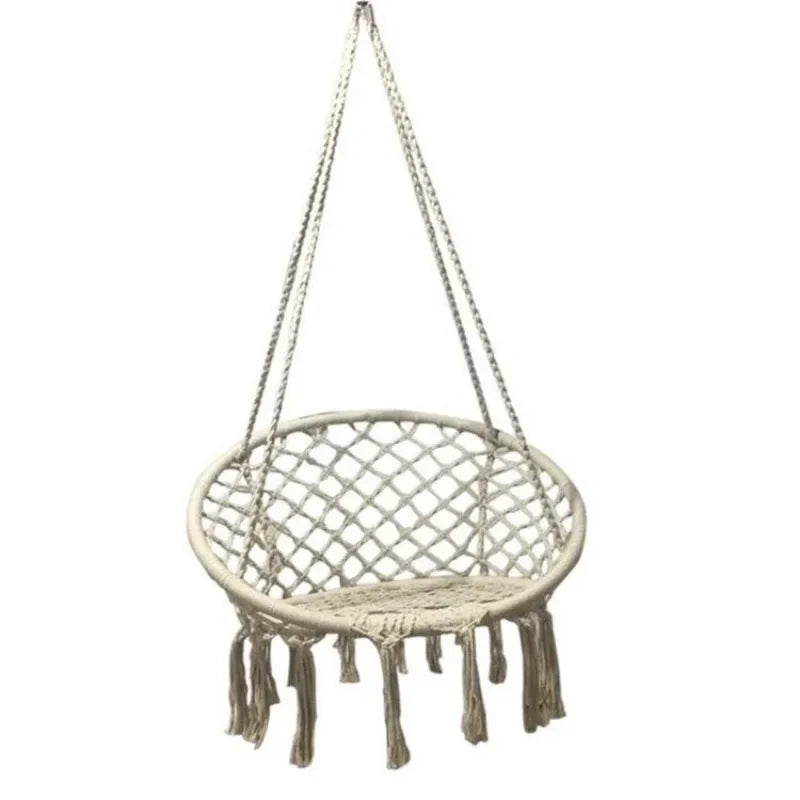 Premium Quality Patio Swing with Cotton Rope Metal Frame Cozy Nordic Style Hanging Lounger Swing Chair Outdoor Hammock Chair