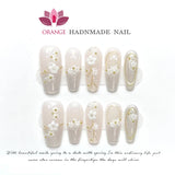 Presse on Nail Tips Full Cover With Designed Flower Deco Handwork High Quality Wearable Ballerina Artificial Korean Nail Art