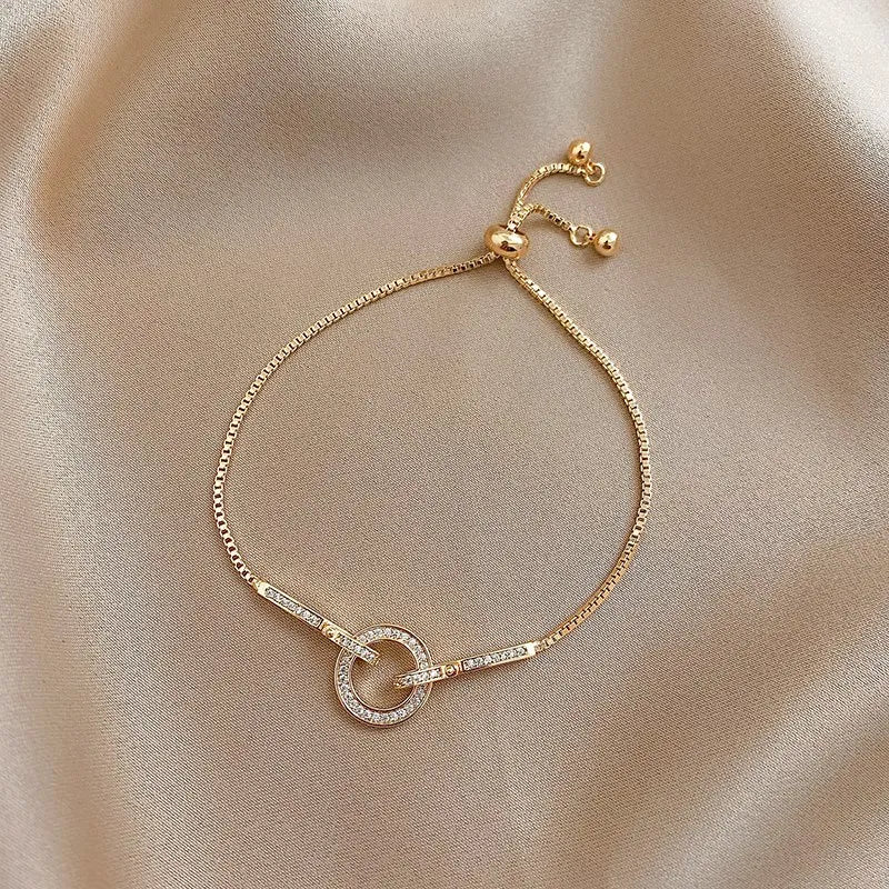 Prevent Allergy 925 Sterling Silver Snake Chain Circle Bracelet for Women Geometric Gold Color Zircon Party Jewelry Gifts