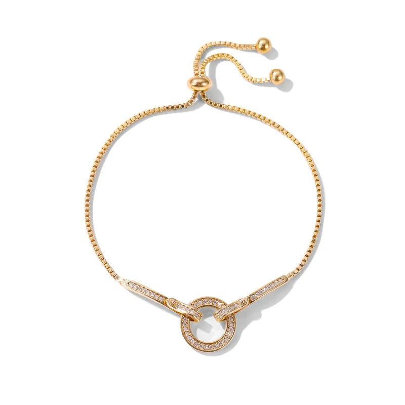 Prevent Allergy 925 Sterling Silver Snake Chain Circle Bracelet for Women Geometric Gold Color Zircon Party Jewelry Gifts