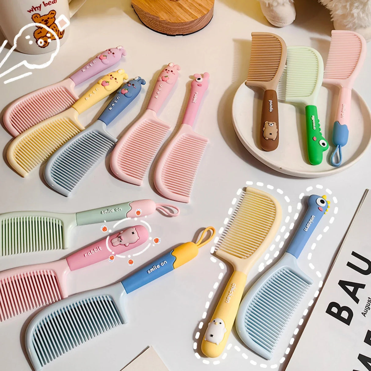 Princess Household Untangling Hairbrush Care Tools Cute Kawaii Cartoon Bear Rabbit Long Hair Brush Comb for Girls Women Baby