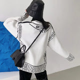 Print Graffiti Cardigan Women Long Sleeve Top Y2K Loose V-neck Sweater Autumn Winter Streetwear Knitted Female Cardigans Coat