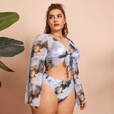 Printed Split Plus Size Bikini Women 3 Pieces Beach High Waist Swimsuit Sexy Female Swimwears Set Spring Summer