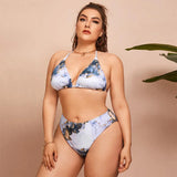 Printed Split Plus Size Bikini Women 3 Pieces Beach High Waist Swimsuit Sexy Female Swimwears Set Spring Summer