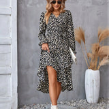 Printed autumn and winter long-sleeved dresses commuter temperament European and American women dresses