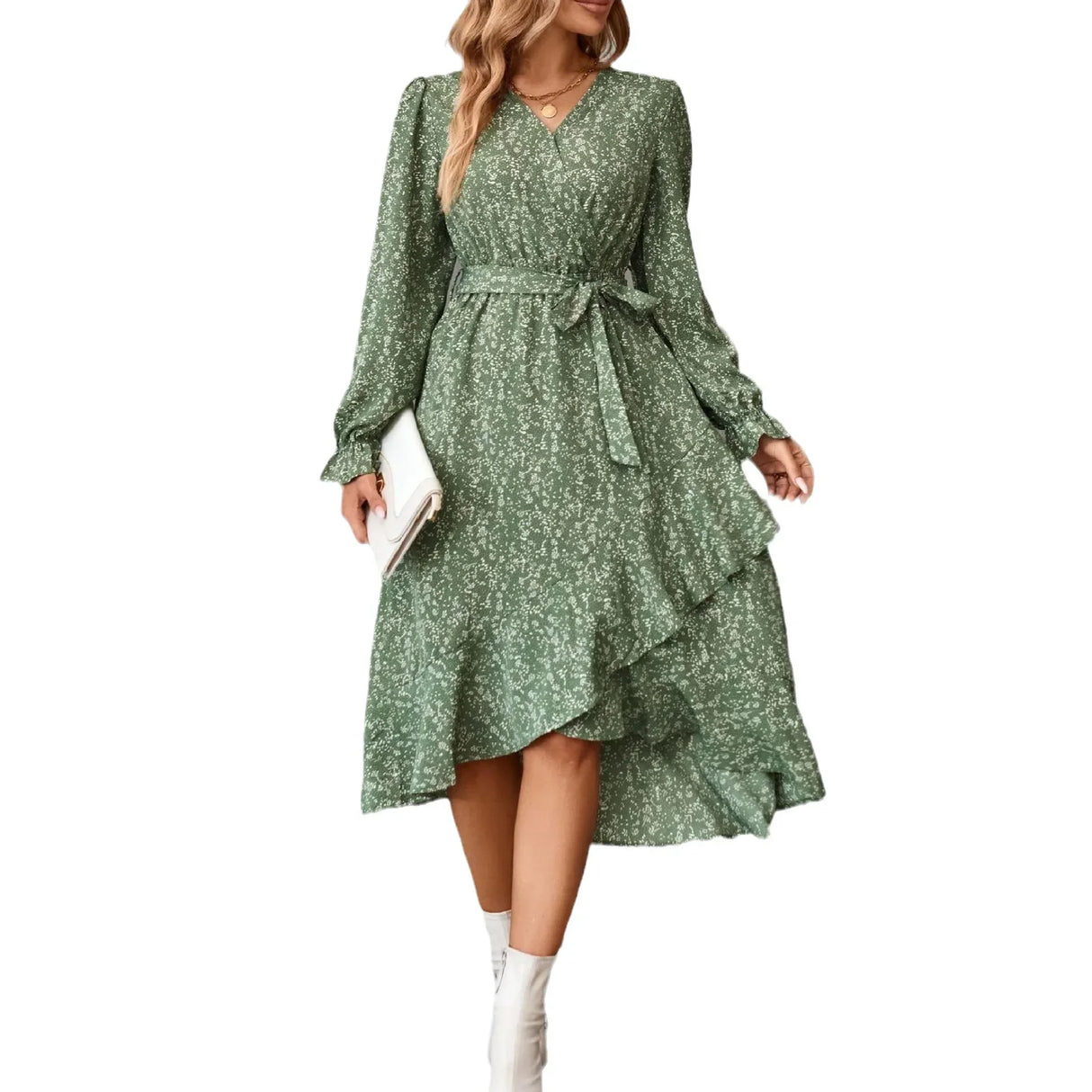 Printed autumn and winter long-sleeved dresses commuter temperament European and American women dresses