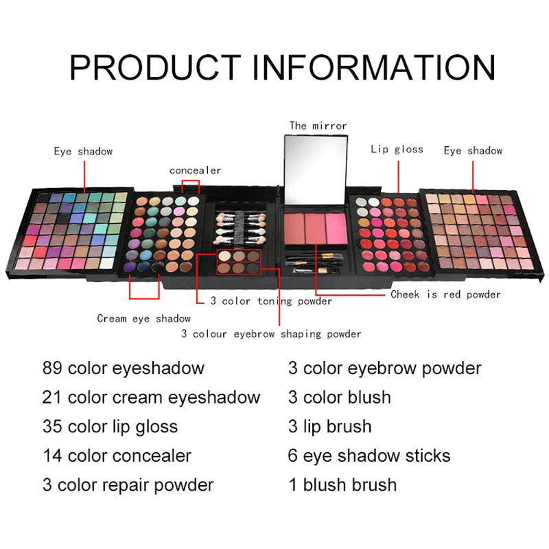 Professional 177 Color Eyeshadow Palette Makeup Cosmetic Sets Lip Gloss Blush Concealer Beginner Maquillage Brush Makeup Kit