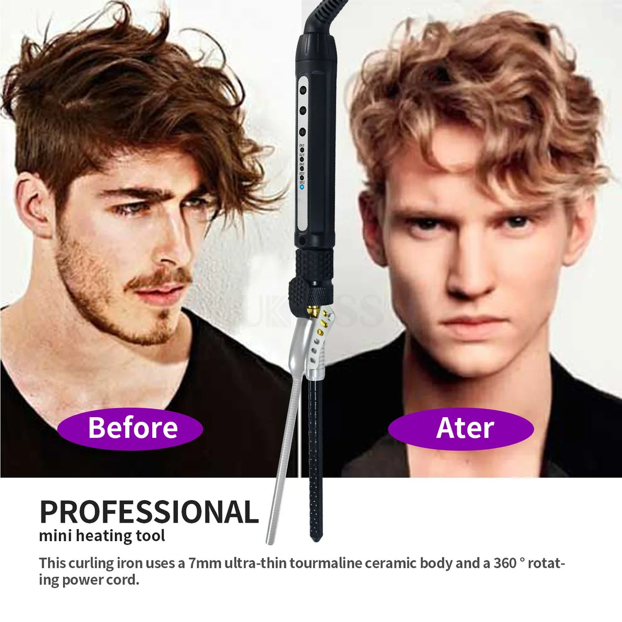 Professional 7mm Curler Iron Wand for Man Roller PTC Heating Cone Hair Styling Appliances Set Beauty Salon Styler for Women