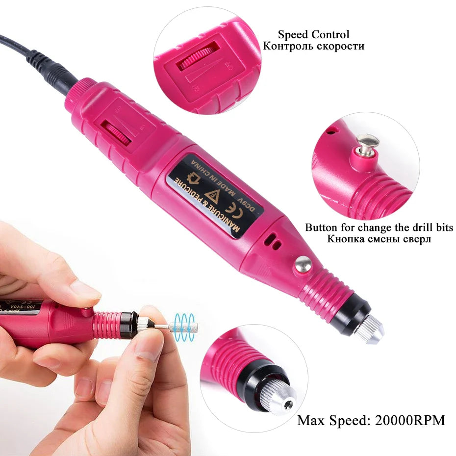 Professional Electric Nail Drill Machine Manicure Milling Cutter Nail Drill Bits Files Polisher Sander Gel Polish Remover Tools