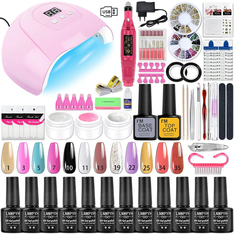 Professional Manicure Set For Nail Extensions Gel Nail Polish Kit With Nail Dryer Electric Nails Drill Machine Nails Tools Set