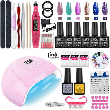 Professional Manicure Set For Nail Extensions Gel Nail Polish Kit With Nail Dryer Electric Nails Drill Machine Nails Tools Set