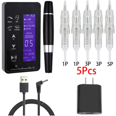 Professional Permanent Makeup Machine Rotary Tattoo Machine Wireless PMU Pen Kit For Eyebrows Lips Microblading Cartridge Needle