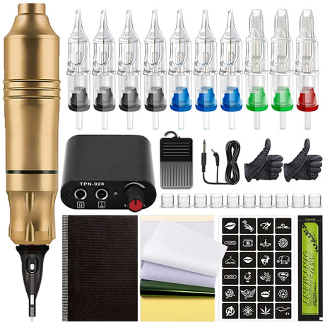 Professional Tattoo Machine Kit Rotary Pen Set with Tattoo Power Supply Cartridge Needles Tattoo Ink Set for Beginners Supply