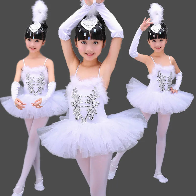 Professional White Girls Swan Lake Ballet Dresses Ballerina Dancing Costumes For Kids Dance Dress Performance Tutu Dancewear