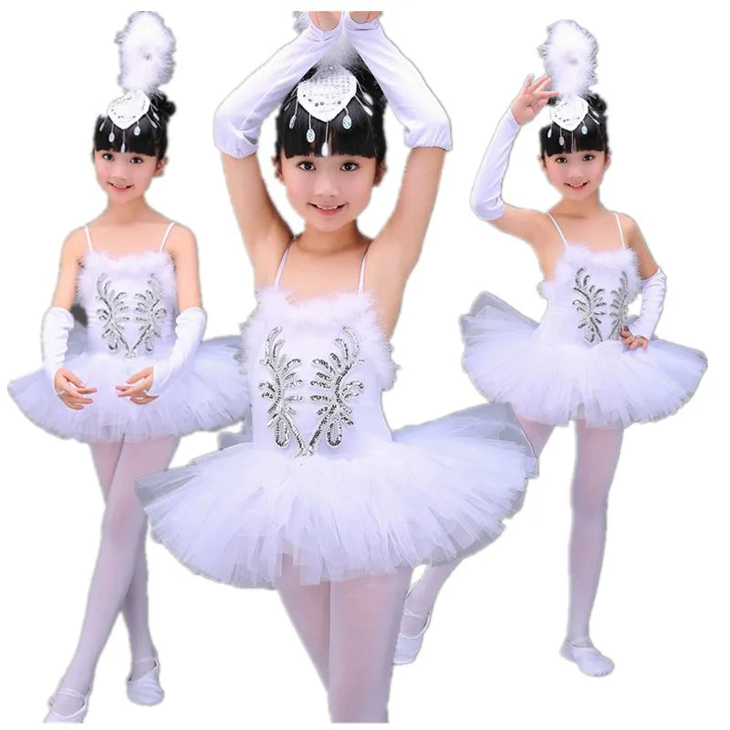 Professional White Girls Swan Lake Ballet Dresses Ballerina Dancing Costumes For Kids Dance Dress Performance Tutu Dancewear