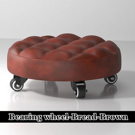 Pulley Low Stool, Low Height Rolling Stool, Leather Stool Seats with Wheel, Home Removable Small Stool, Round Roller Seat Stool