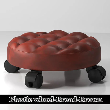 Pulley Low Stool, Low Height Rolling Stool, Leather Stool Seats with Wheel, Home Removable Small Stool, Round Roller Seat Stool