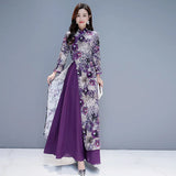 Purple Chinese Style Dress Cheongsam Women Modern Improve Eleganti Long Qipao Spring Autumn Vintage Female Vietnam Ao Dai  Dress