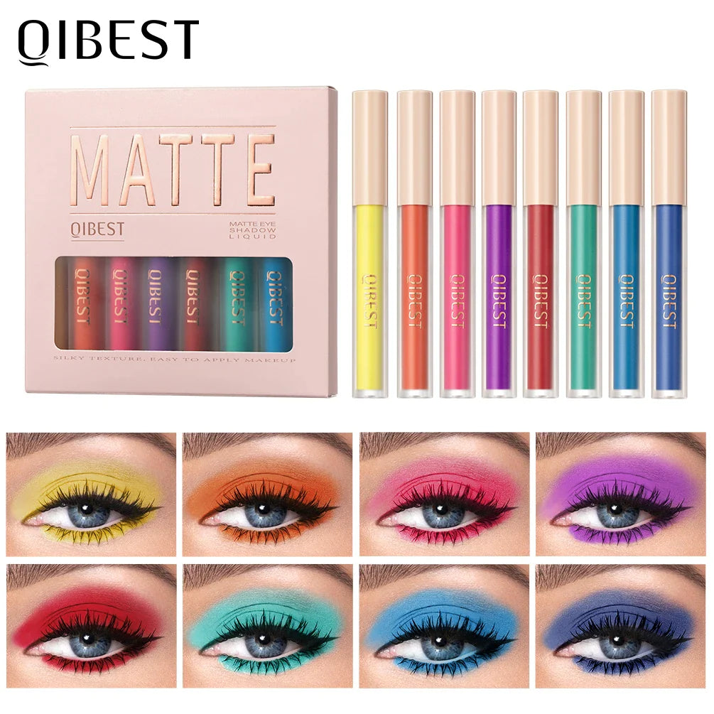 QIBEST 8 Colors Liquid Eyeshadow Sets Matte Eyeshadow Long Lasting Waterproof Eye Shadow Pigments Nude Professional Makeup Kits