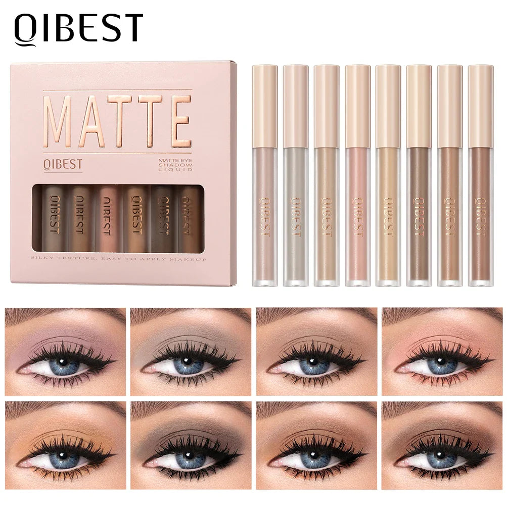 QIBEST 8 Colors Liquid Eyeshadow Sets Matte Eyeshadow Long Lasting Waterproof Eye Shadow Pigments Nude Professional Makeup Kits