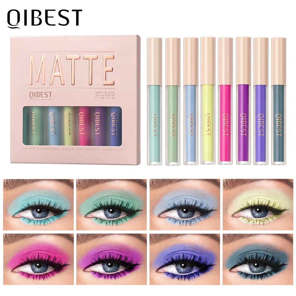 QIBEST 8 Colors Liquid Eyeshadow Sets Matte Eyeshadow Long Lasting Waterproof Eye Shadow Pigments Nude Professional Makeup Kits