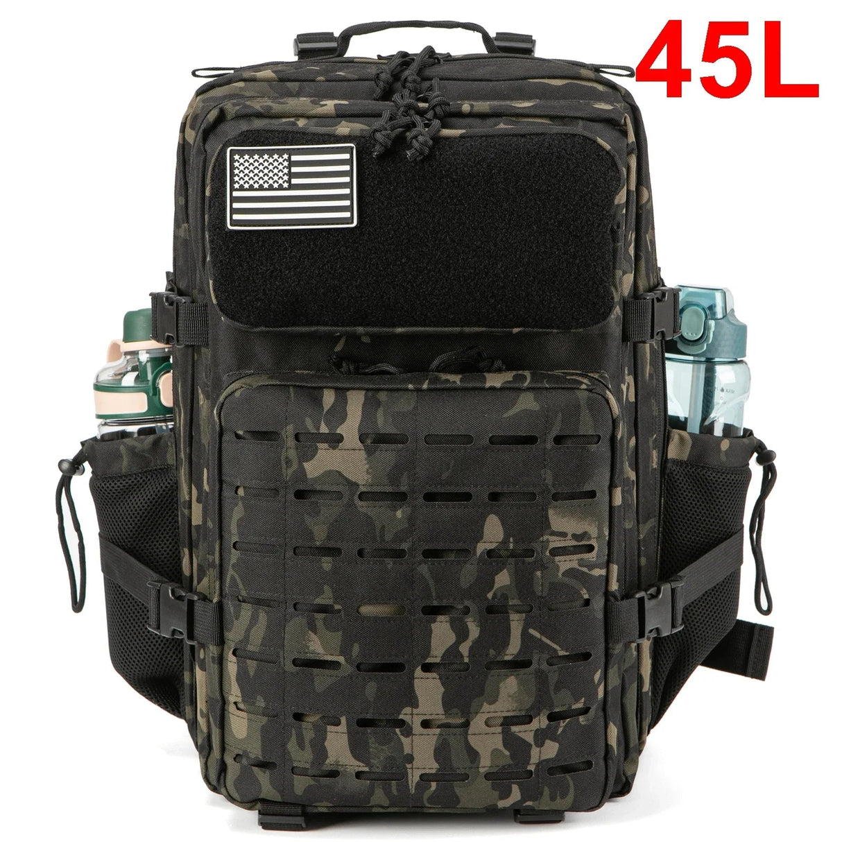 QT&QY 25L/45L Tactical Military Backpack for Men and Women Army Assault Pack Bag Small School Rucksack with Bottle Holder