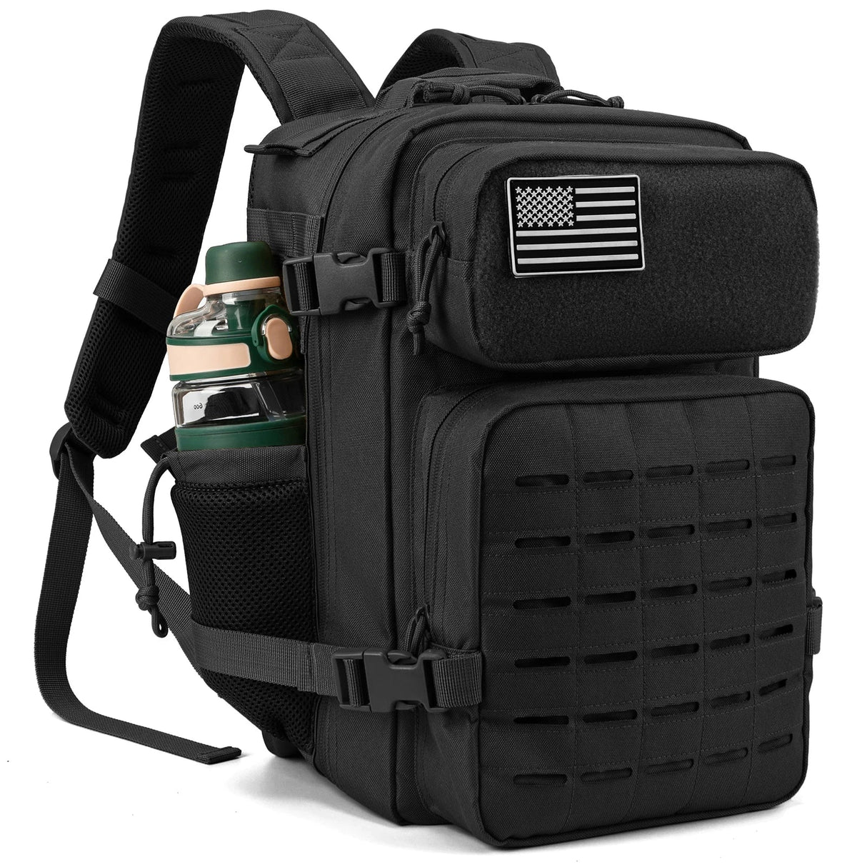 QT&QY 25L Military Tactical Backpacks for Men  Army Laser Cut Molle Daypack Small Bug Out Bag Gym Rucksack with Dual Cup Holders