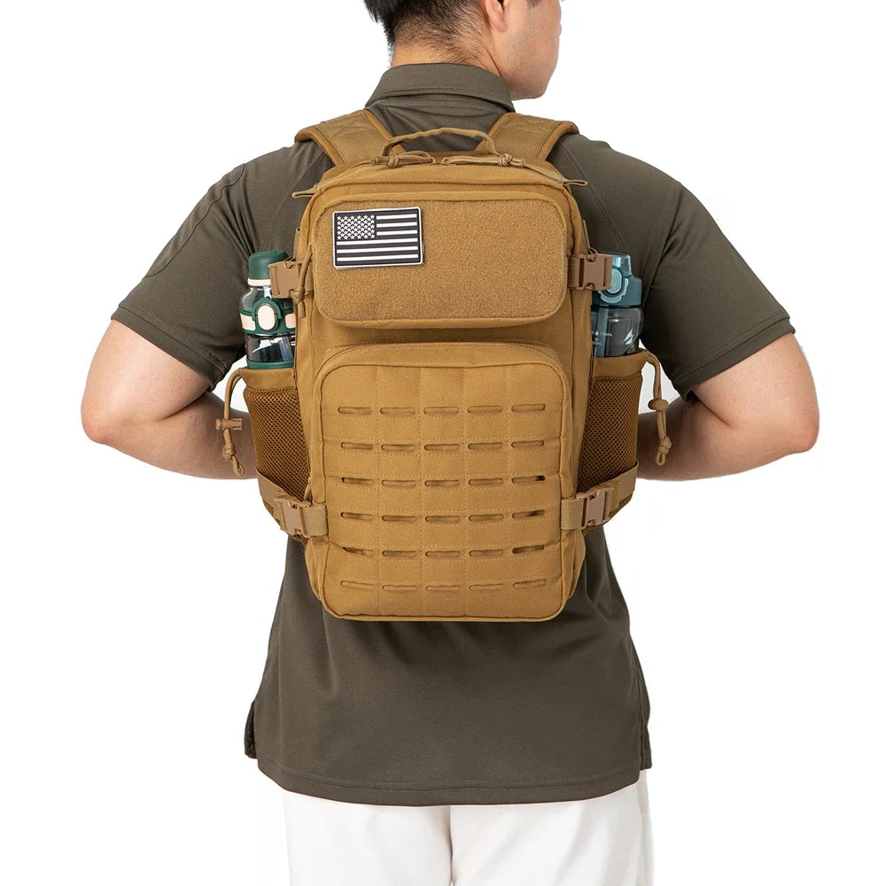 QT&QY 25L Military Tactical Backpacks for Men  Army Laser Cut Molle Daypack Small Bug Out Bag Gym Rucksack with Dual Cup Holders